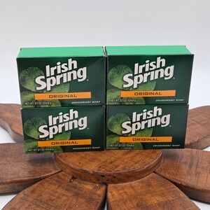 Irish Spring No Flax seed oil Lot 4 NEW Box 3.7oz Soap Bar Original Green